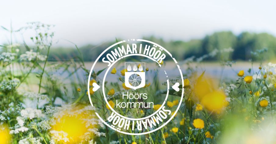 Sommaräng med gula blommor. Logotypen för Sommar i Höör.