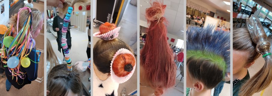 några av hårstilarna på Enebackeskolans crazy hair day
